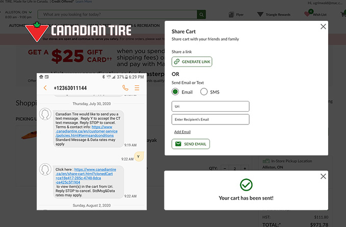 Canadian Tire - Phone Payments/Shareable Carts